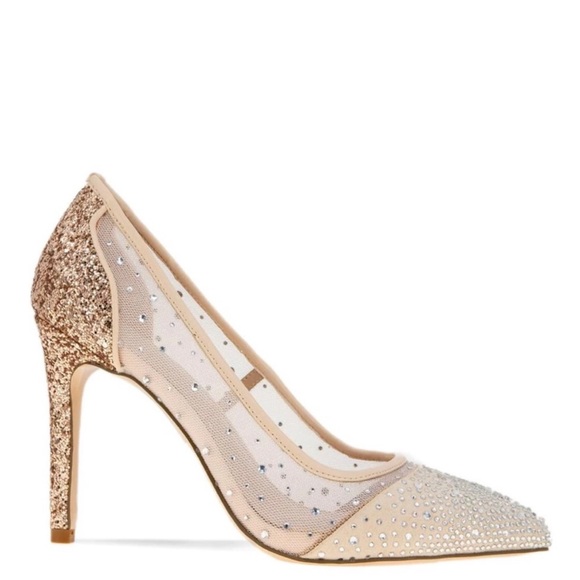 BCBGeneration Rose Gold Glitter Mesh Heels - Picture 2 of 6